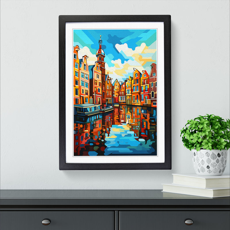 XYZ-FRM-V1223-1793 Amsterdam Cubism - Single Picture Frame Print on Wood, Black , 34cm H x 25cm W x 2cm D