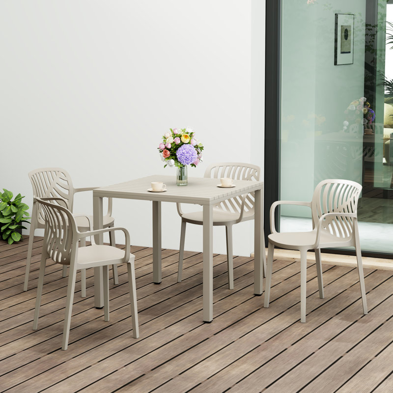 4-Person Outdoor Square Dining Set, Beige