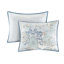Édredon réversible en coton très grand - motif floral bleu, taies d'oreiller brodées taille médaillon, jupe de lit incluse-116011582