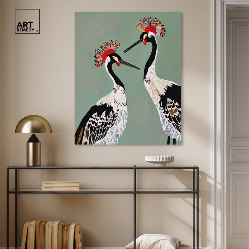 Beautiful Cranes Gallery Wrapped Canvas in Green and Black