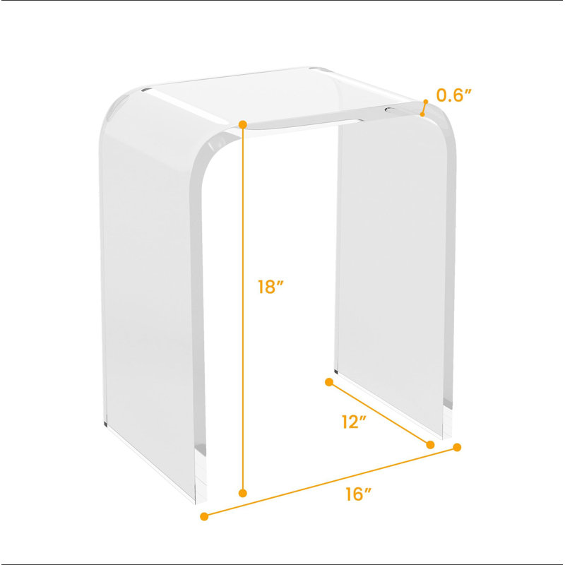 Table de bout, table de chevet et table d'appoint carrée contemporaine, table basse Lucite transparente avec rebords en cascade pour petit salon, salle de bain, chambre à coucher et bureau