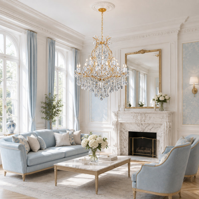 Lustre majestueux de 91 cm (36 pouces) en cristal K9 doré à 24 lumières, avec chaîne ajustable et ampoules DEL, 24 lumières