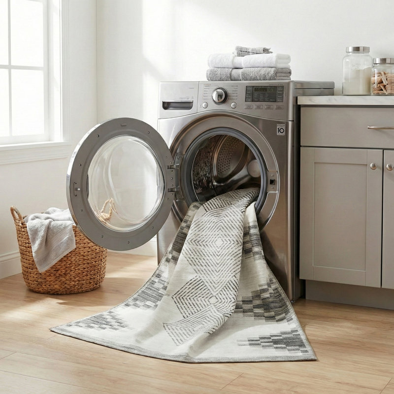Everly Beige Machine Washable Indoor/Outdoor Rug, Rectangle 4' x 6'