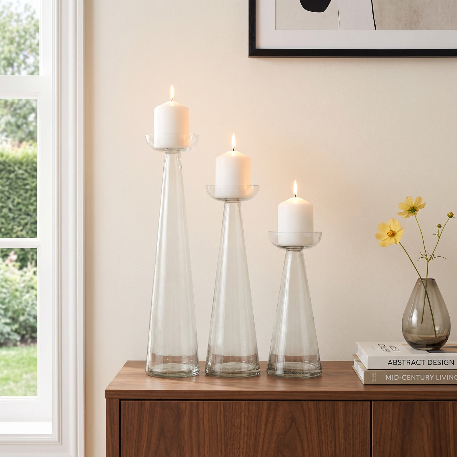 3-Piece Glass Candlestick Set, Clear