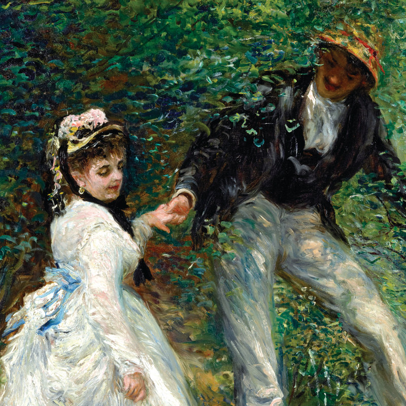 La Promenade 1870 Canvas Painting with Aged Gold Frame