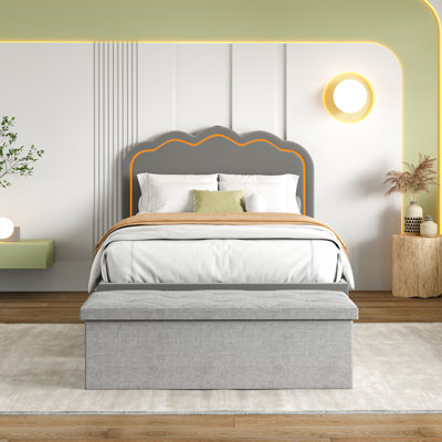 Ensemble de chambre avec lit plateforme et banc rembourré et illuminé (ensemble de 3)