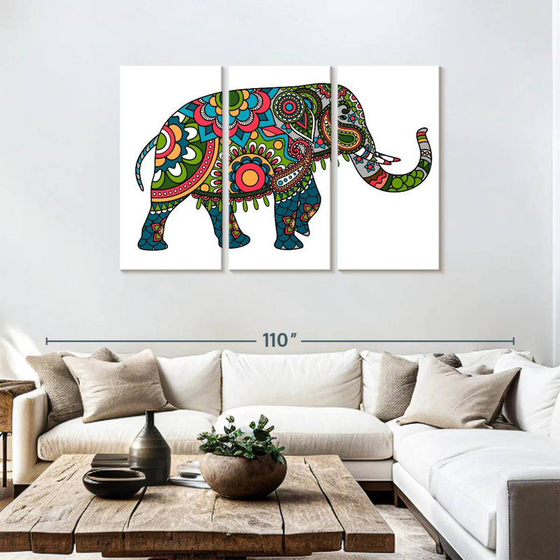 Brampt Floral Doodle Elephant, 48" H x 74" W