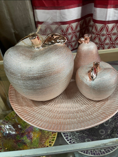Ensemble de décoration 4 pièces pommes et poire en céramique or rose