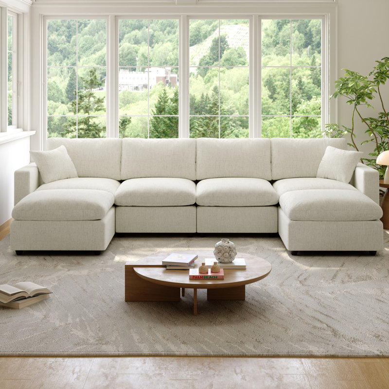 Cloud Couch Modular Sectional Sofa, Deep Seat Convertible Modular Couches For Living Room, Modern Comfy Down Filled Soft Cloud Sectional Sofa With Movable Ottoman