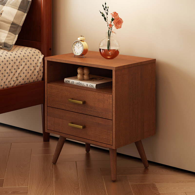 Table de chevet tiroir en noyer foncé, Brun
