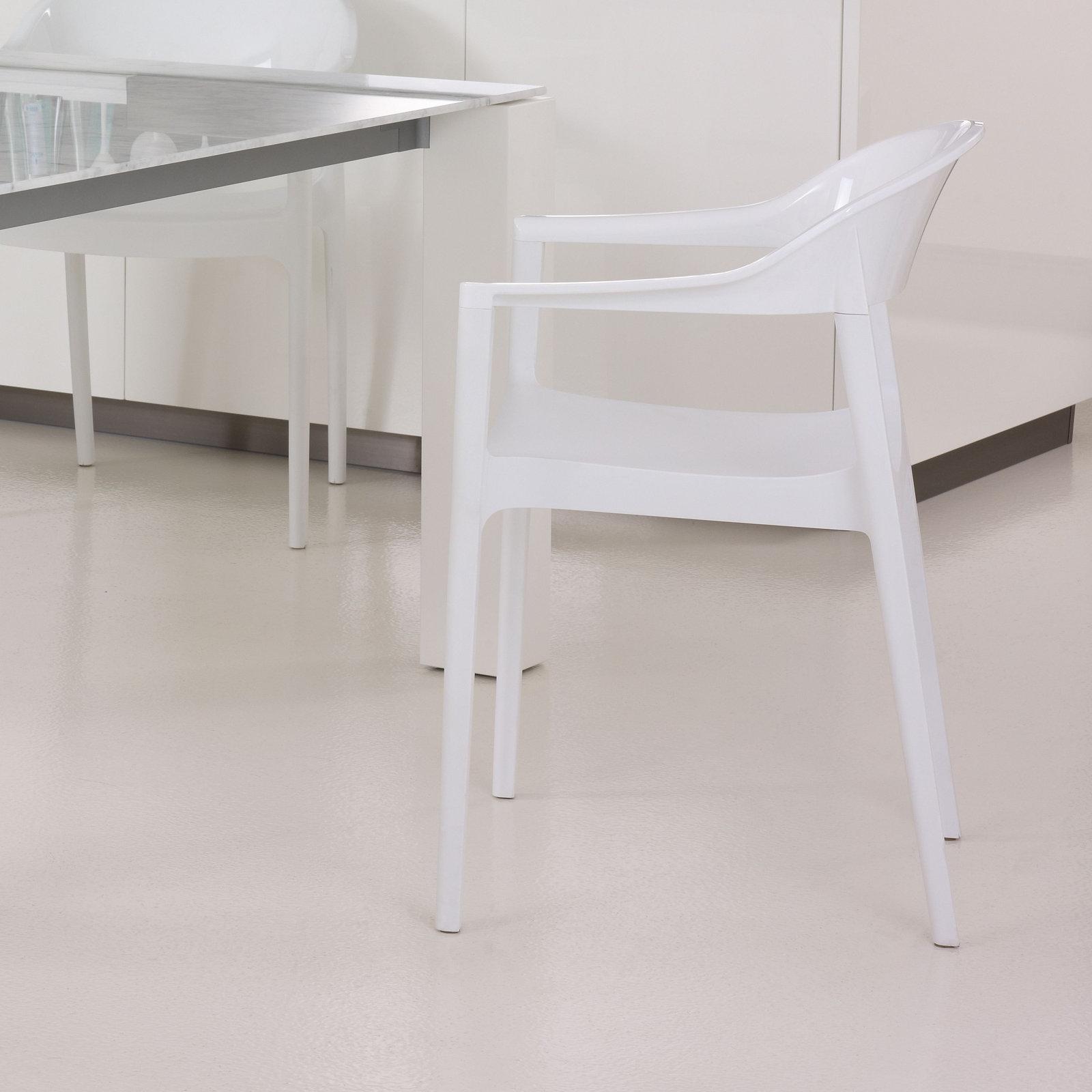 Stella Stacking Patio Dining Armchair, White/Glossy White