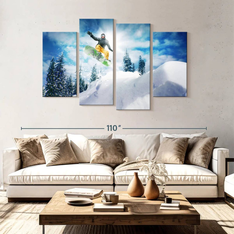 Snowboarder jumping Sireci, H 54 po x l 84 po