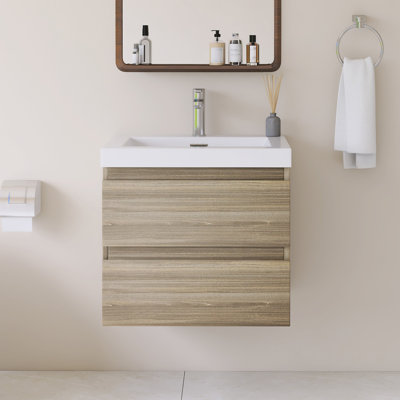 Meuble-lavabo mural simple avec plateau en résine intégré blanc