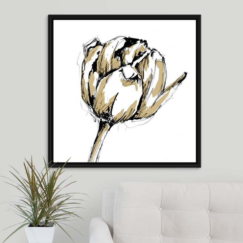 " Gold Tulip II " by The Novogratz, Black Floater Frame, 24" H x 24" W x 1.25" D