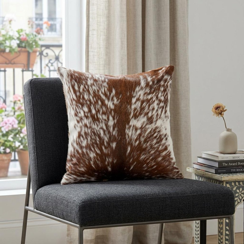 18" Brown and White Cowhide Throw Pillow
