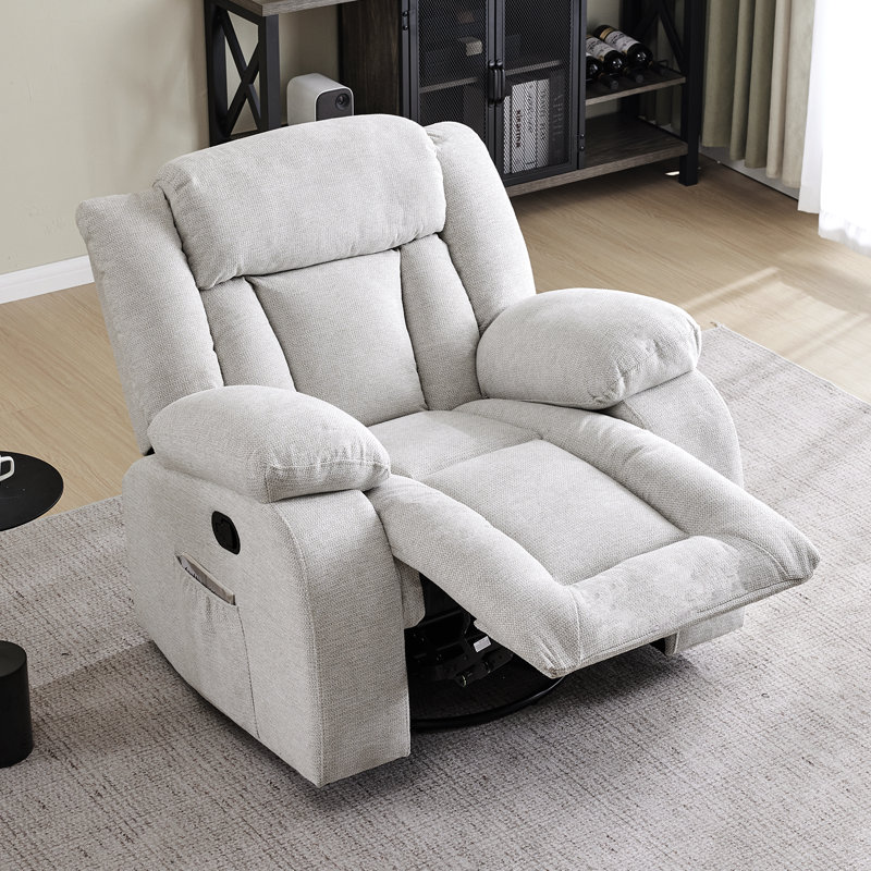 Kokal 37.23'' Wide Technology Fabric Rocking Swivel Manual Standard Recliner Chair, Light Beige
