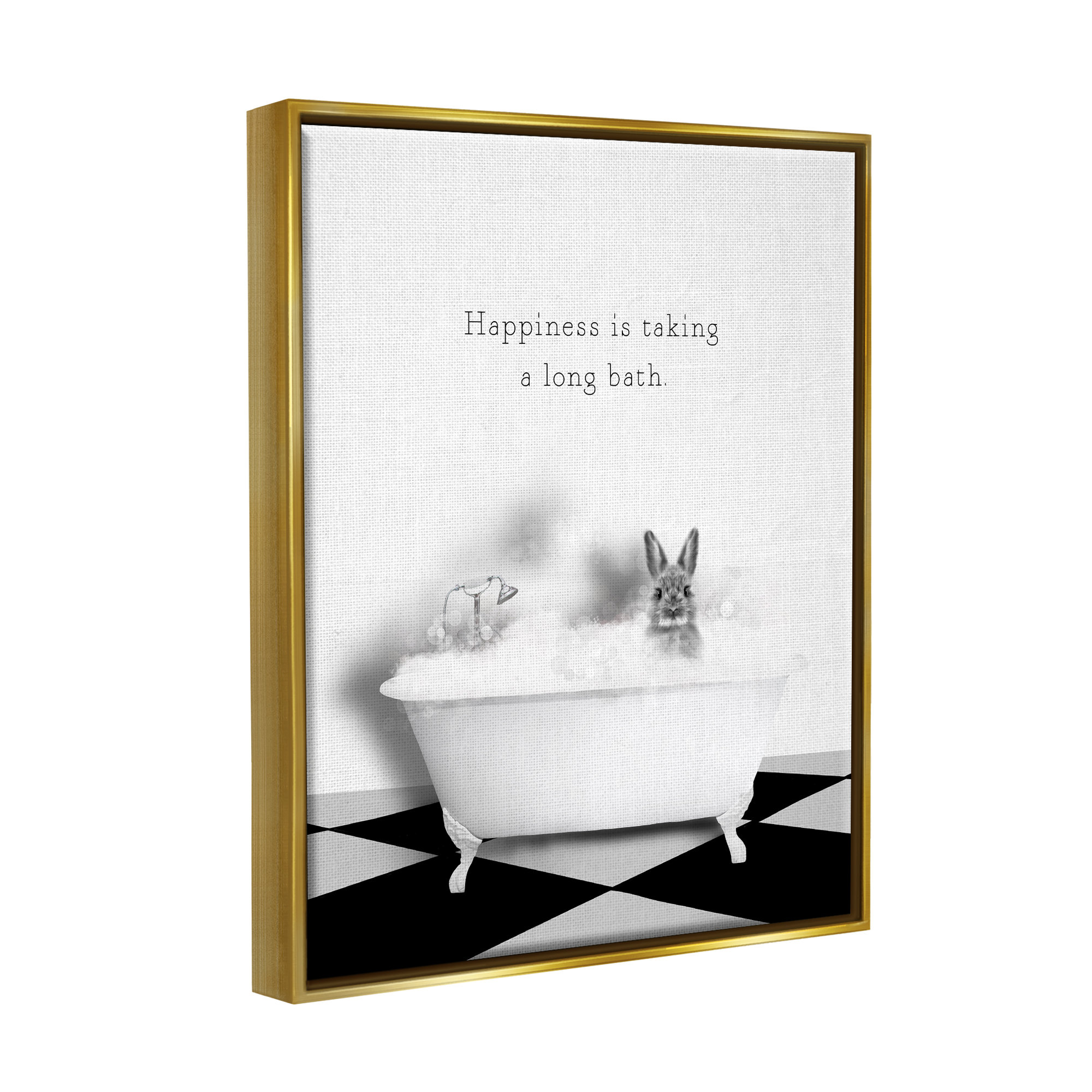 Trinx Happiness is Long Bath Bunny Framed Floater Canvas Wall Art by ...