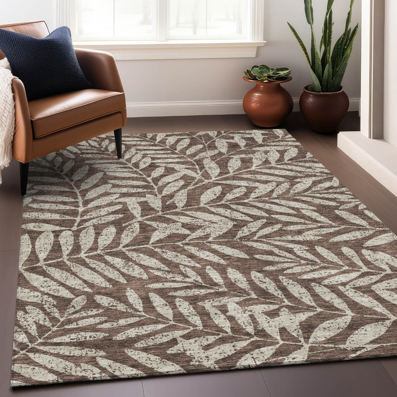 Tapis brun Prisco lavable à la machine de qualité supérieure, Rectangle 9 pi x 12 pi