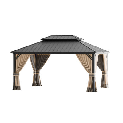 Pavillon de jardin en acier à toit rigide avec moustiquaire et toit ventilé
