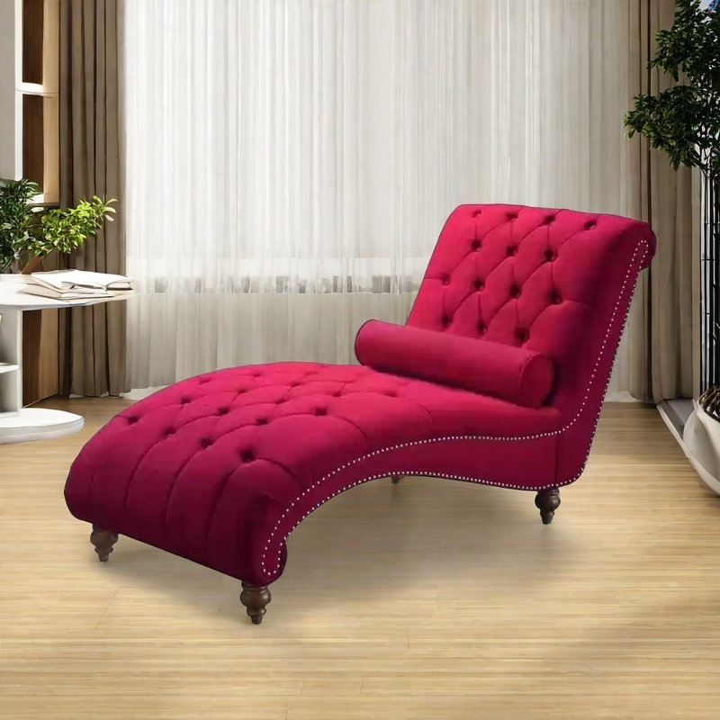 Chaise capitonnée en pin, Rouge vin