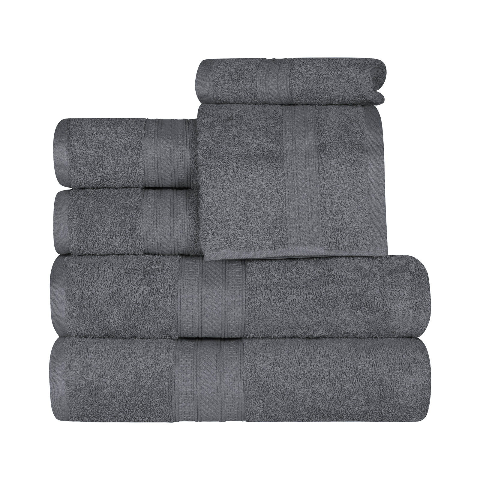 6-Piece Combed Cotton Towel Set, Gray