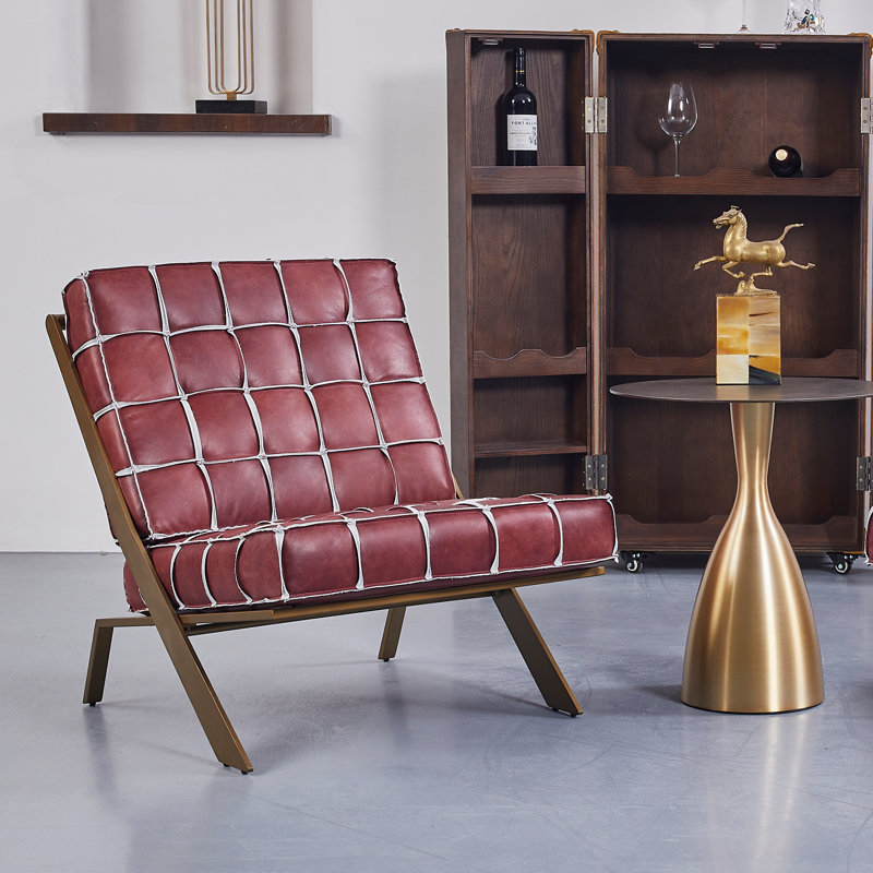 25.4'' Wide Clayton Top-grain Leather Leisure Chair, Wine Red
