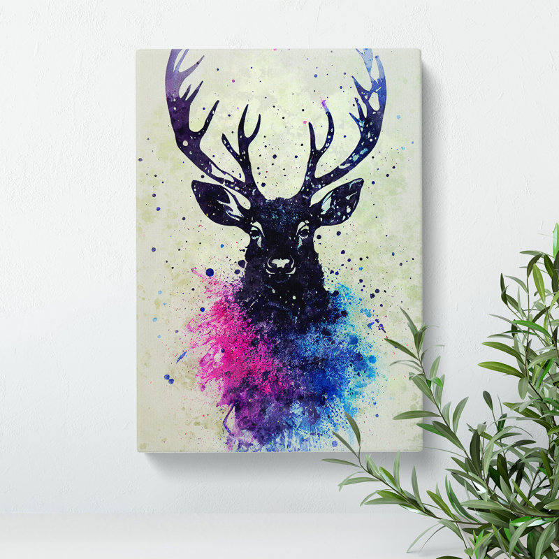 Stag Graffiti No.2 - Wrapped Canvas, 50cm H x 35cm W x 3cm D