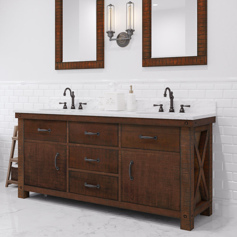 Aberdeen 72'' W Double Vanity, Carrara White, Rostic Sienna