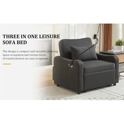 Canapé-lit, canapé-lit convertible 3 en 1 avec dossier réglable et support pour téléphone et USB, type C, fauteuil inclinable réglable, fauteuil pour salon, chambre à coucher, petit espace