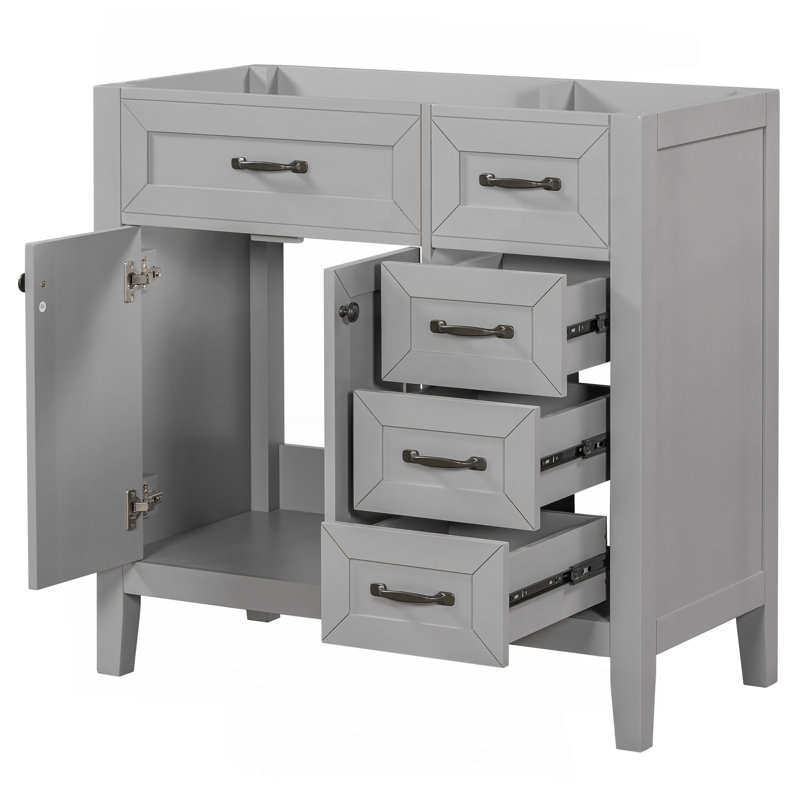 Meuble-lavabo 36 po sans lavabo, base d'armoire seulement, armoire de salle de bain avec tiroirs, cadre solide et panneau de fibres à densité moyenne, gris