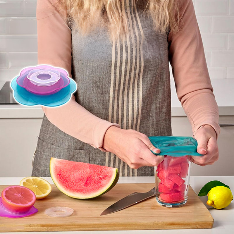 Couvercle de rangement pour aliments, ensemble de 3 tailles, couvercles extensibles en silicone pour gadgets de cuisine, pour le verre, les canettes, les pots, les contenants ronds et rectangulaires et les légumes