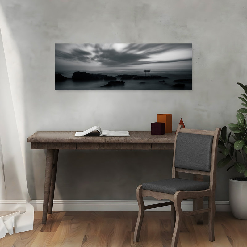 «Serene Japanese Ocean Gate Serene Tranquil Abstract Coastal Landscape», art mural, H 12 po x l 36 po