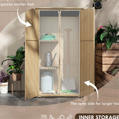 Natural Wood Yard Shed With Lock, Waterproof Asphalt Roof And Shelves - Cabinet For Garden Tools Pool Equipment Wooden Lock & Shelves, Storage Gardening