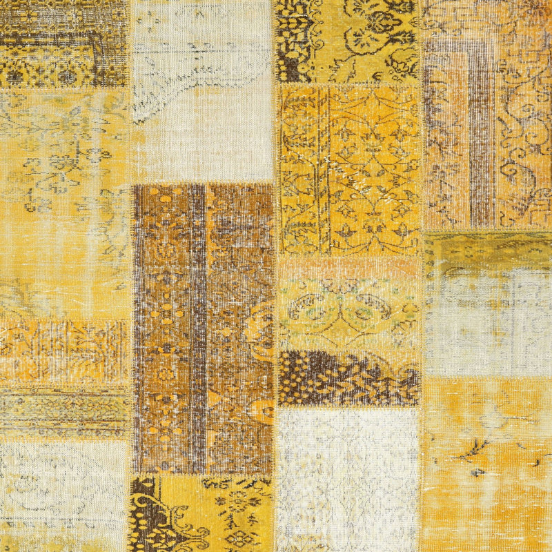 Tapis contemporain jaune / gris, Carré 6 pi