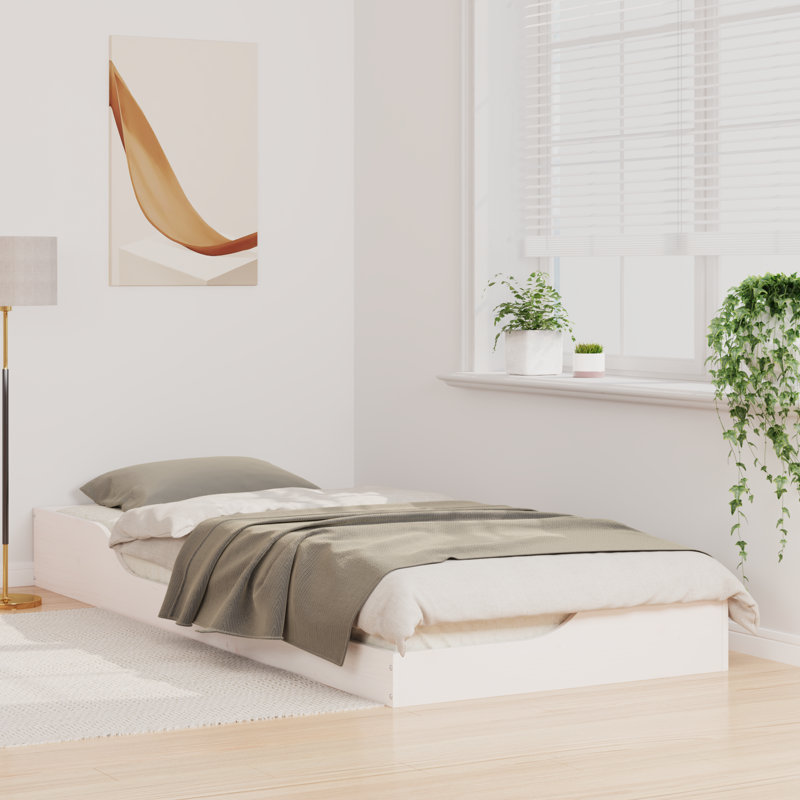 Floor Bed Frame Solid Pine Wood, White, 93.5cm x 203.5cm