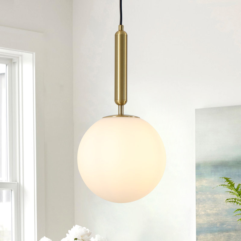 Hildreth 1-Light Globe Pendant Light 8" Opal Glass Kitchen Island, Brass