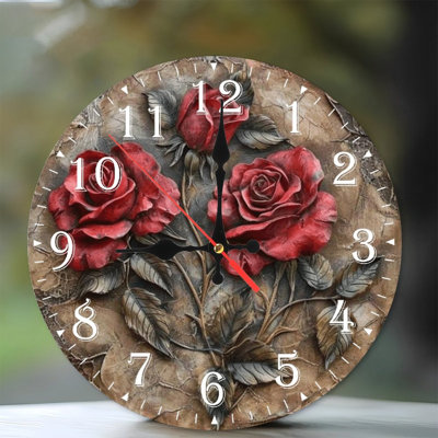 Horloge murale en bois 10 po, mouvement silencieux, à piles (piles AA non incluses), décor artistique, parfait pour les décorations