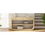 Console moderne courbée avec 3 tiroirs à fermeture en douceur et 2 tablettes ouvertes, base en bois massif, table de vestibule pour le vestibule du salon-2105649932