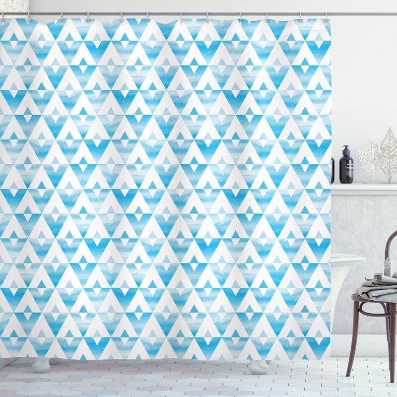 Hariton Modern Shower Curtain Geometric Shape Triangle Pale Blue