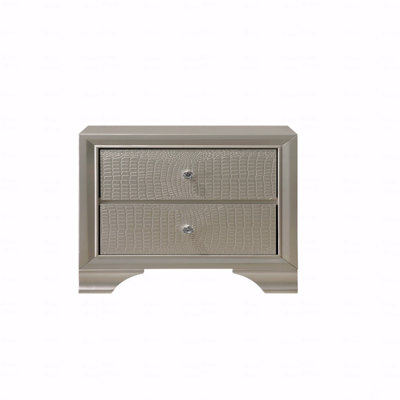 1Pc Modern Glam Style Two Drawer Bedroom Nightstand Embossed Crocodile Pattern