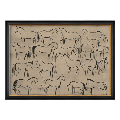 "Dessin au trait moderne de chevaux, impressionisme, décoration murale encadrée"
