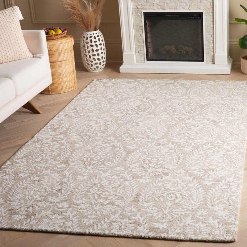 Tapis floral en laine touffeté à la main Ebony, Rectangle 6 po x 9 po