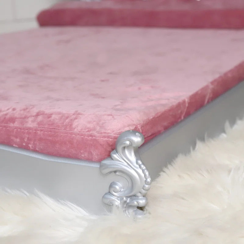 Eckard Velvet Pet Bed Dog Sofa With Tufted Headboard,  68cm H x 97cm W x 135cm D, Pink