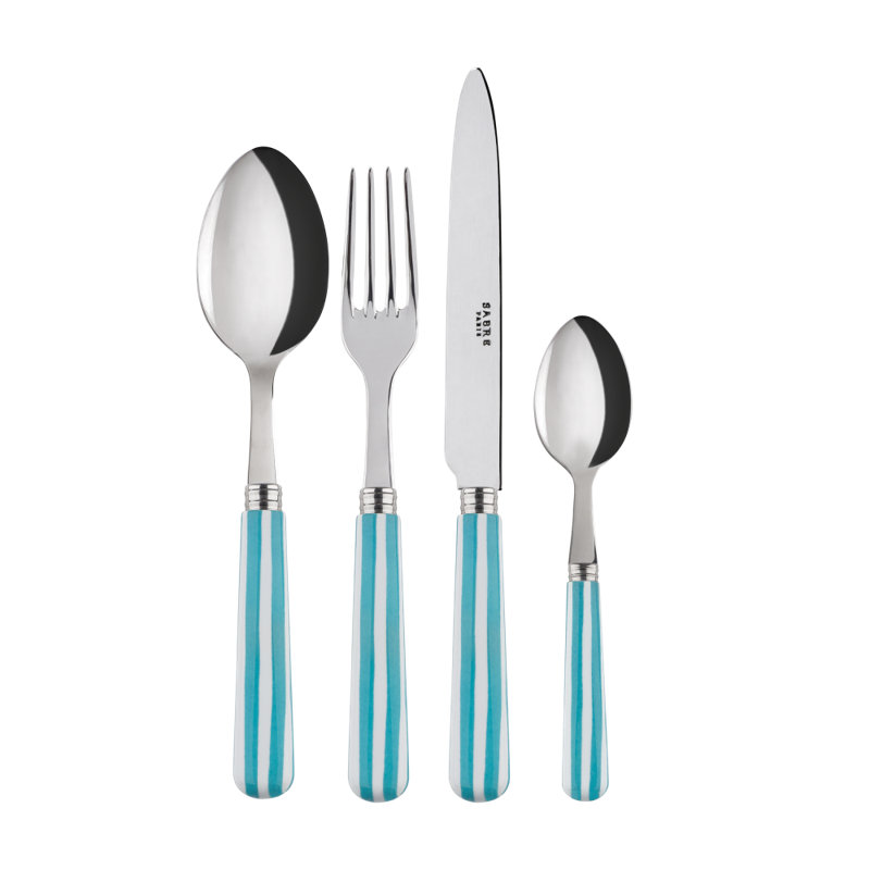 Sabre Paris - 4 Pieces Cutlery Set White Stripe, Turquoise