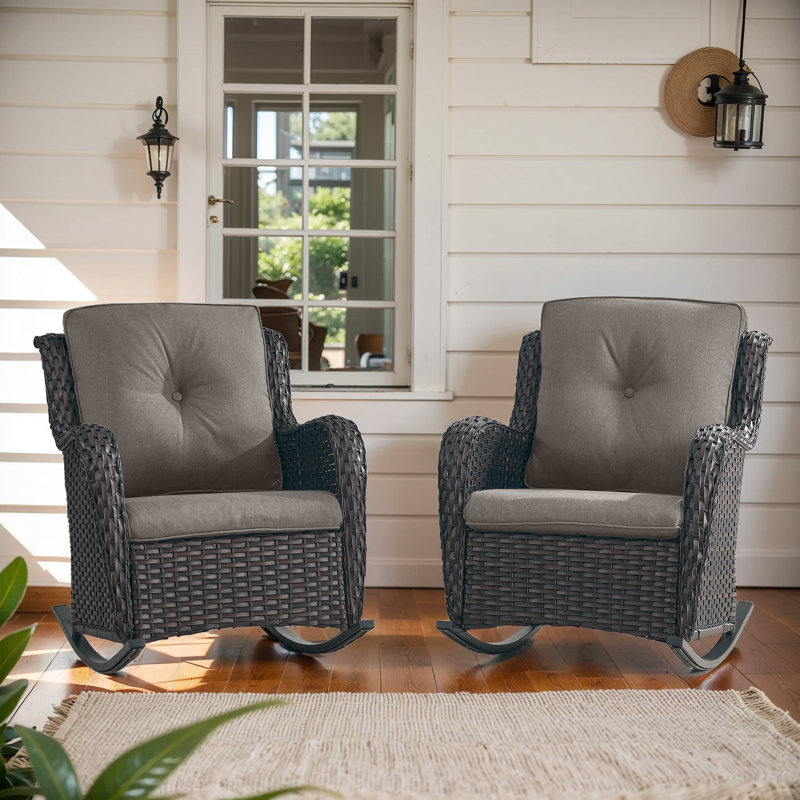 Chaises berçantes d'extérieur en osier Bonia, Gris, Brun