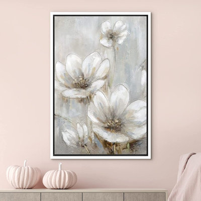 IDÉE4WALL, reproduction d'art sur toile, aquarelle pastel, jardin blanc, champ de fleurs, nature sauvage, illustrations, art moderne, maison de campagne rustique, détente / calme pour le salon, la chambre à coucher, le bureau