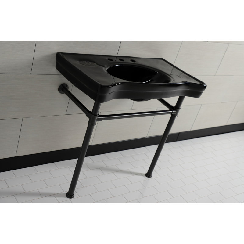 Kingston Brass Imperial 36-Inch Ceramic Console Sink Basin with Stainless Steel Legs (8-Inch, 3-Hole), Oil Rubbed Bronze