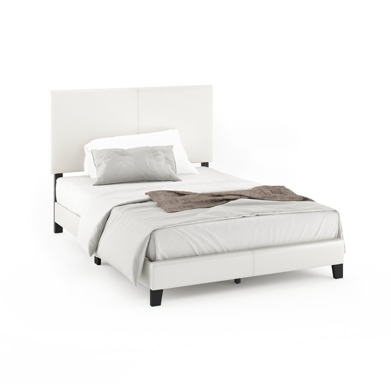 Lit tapissier standard à profil bas Thionville, Blanc pur, Double