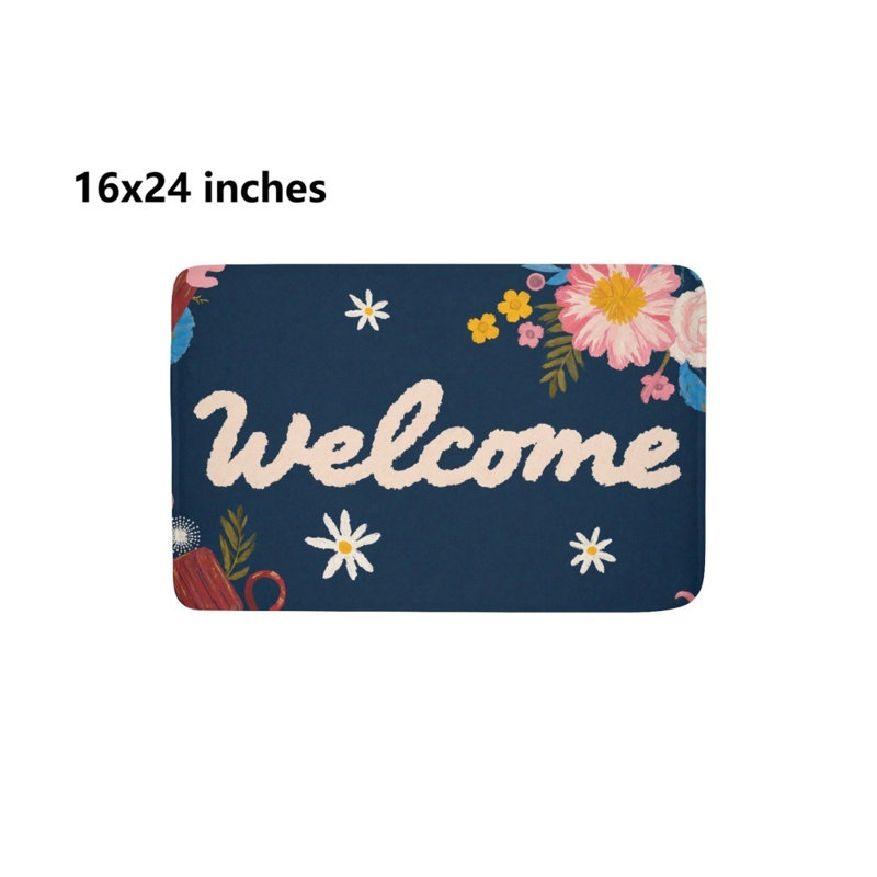 Floral Pattern Welcome Bath Rug For Bathroom, 16 X 24