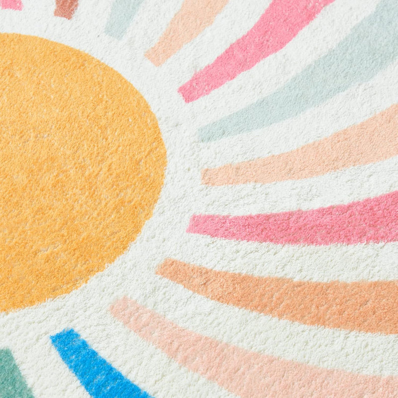 Tapis Sun Sun, tapis multicolores lavables pour le salon, la chambre à coucher, Rond 5 pi 3 po